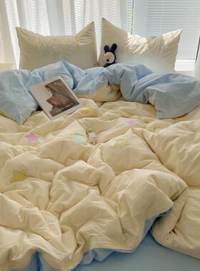 蓝色甜星可纯棉洗四件爱套全棉水ZKP床单被套床棉笠款床上用品