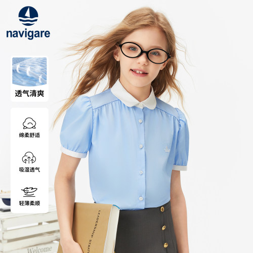 小帆船女童夏季透气短袖衬衫