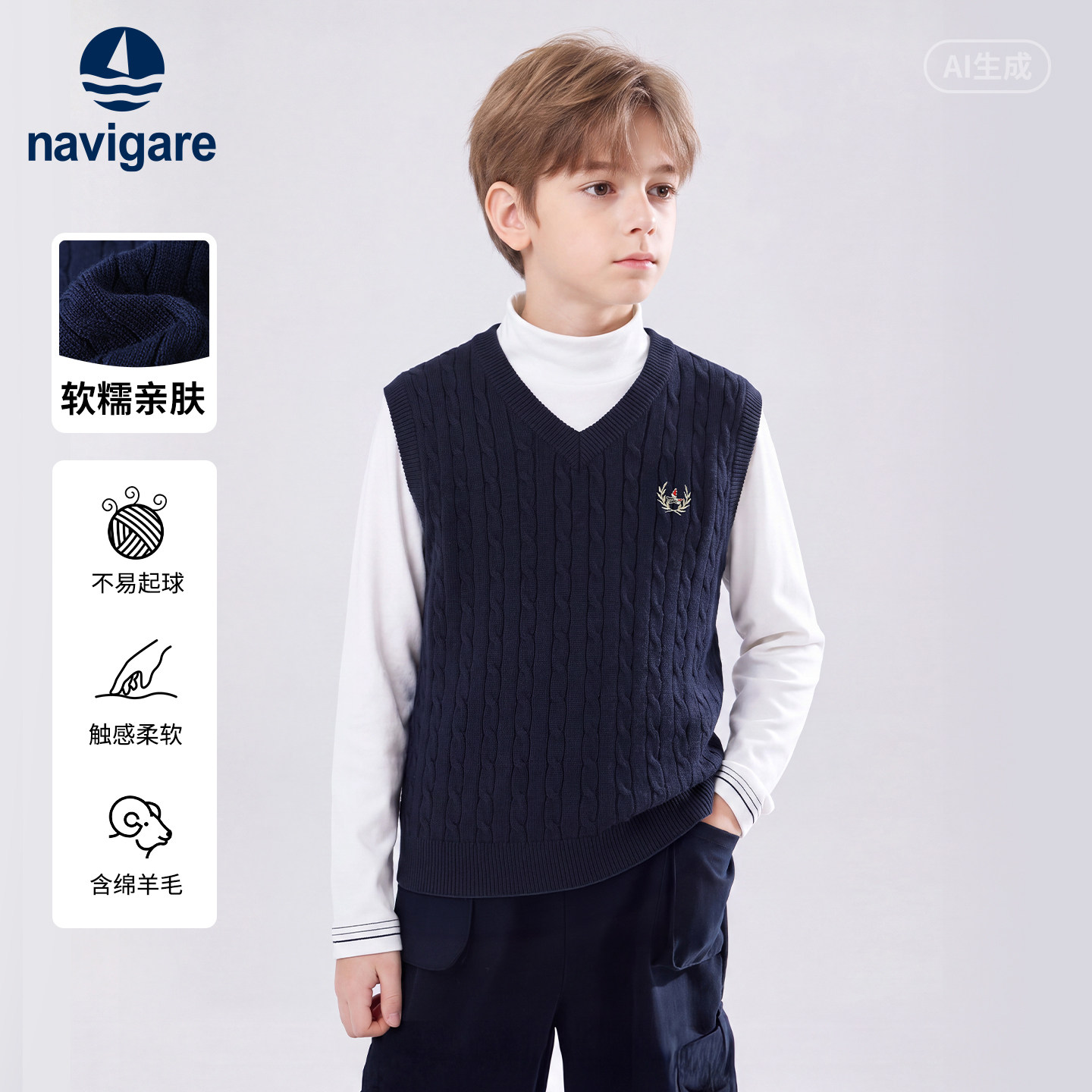 Navigare意大利小帆船童装马甲图片