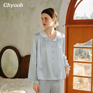 Chyooh池攸真丝睡衣22姆米100%桑蚕丝甜美娃娃领女简约家居服