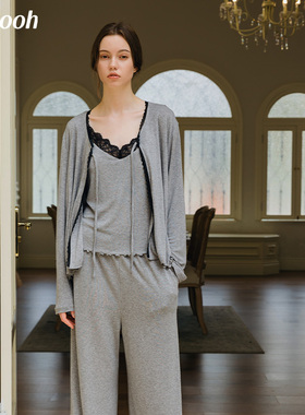 Chyooh超模·斯嘉丽美丽奴羊毛天丝睡衣可外穿三件套长袖家居服