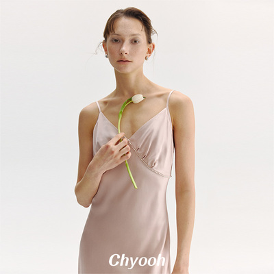 Chyooh真丝裙手工钉珠吊带裙