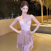 春季 拉丁舞服成人女表演演出服吊带连体上衣系带半身裙钻裙 新款