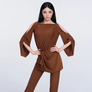 2026新冬成人女拉丁舞露肩随形上衣束腰裙分体马蹄长裤练习套装