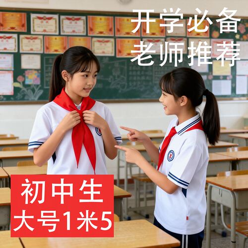 红领巾初中生大号纯棉抗皱加大加长中学生1米5全棉成人不掉色