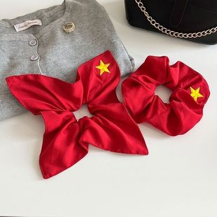 五角星紅色大腸圈高顏值扎發(fā)頭繩ins高彈力耐用馬尾氣質(zhì)發(fā)繩 新款