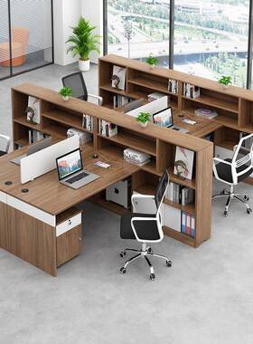 财办公务桌椅组合屏风员工办位XEZ公现代两人位带侧柜公桌办室桌