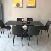 轻DSZ奢简黑色岩厅板餐桌椅组合意式 约家小户型餐用饭桌长方形餐