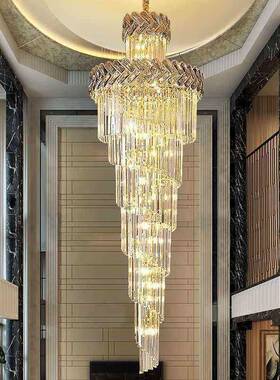 现91566楼简约水晶长梯吊灯式酒店展厅楼灯旋转代灯复楼别墅挑空
