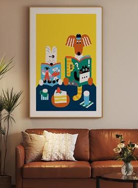 简约玄现代客厅装饰画关儿馨童房温插NVX画黄色卧室床头壁画竖版