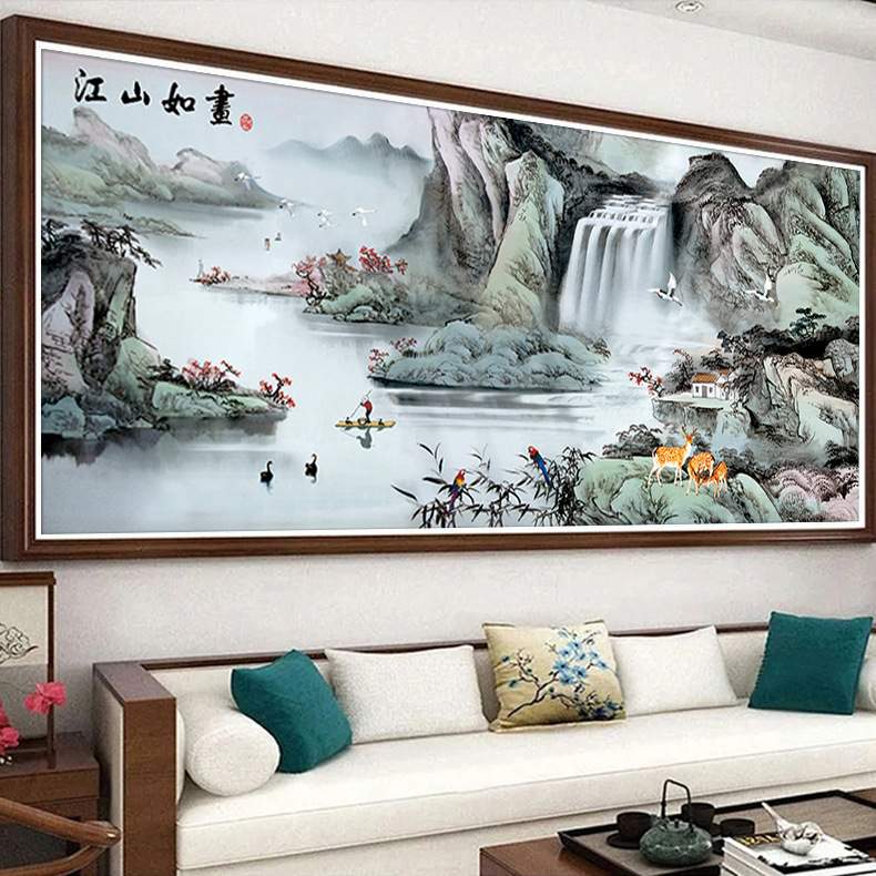 蒙娜丽莎十字绣2021新款客厅大幅江山如画山水画风景手工自己线绣