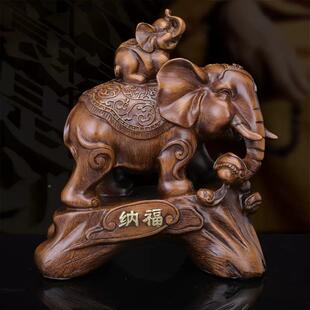 财纳旺福仿檀木对象祥摆件风吉物LWE办公室客厅酒柜玄水关书房装