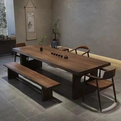 新中式国学桌实木茶桌套待茶台家用用和商大板接桌客厅QP-24080泡