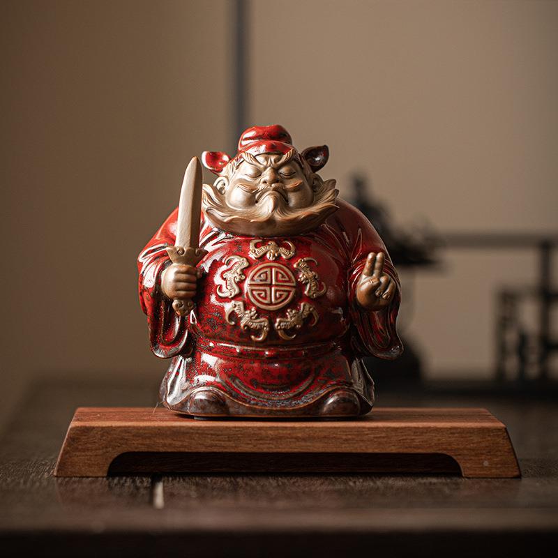 品茶紫茶砂茶宠摆件名家雕塑钟馗桌桌面茶道摆设精EUT可养手工玩