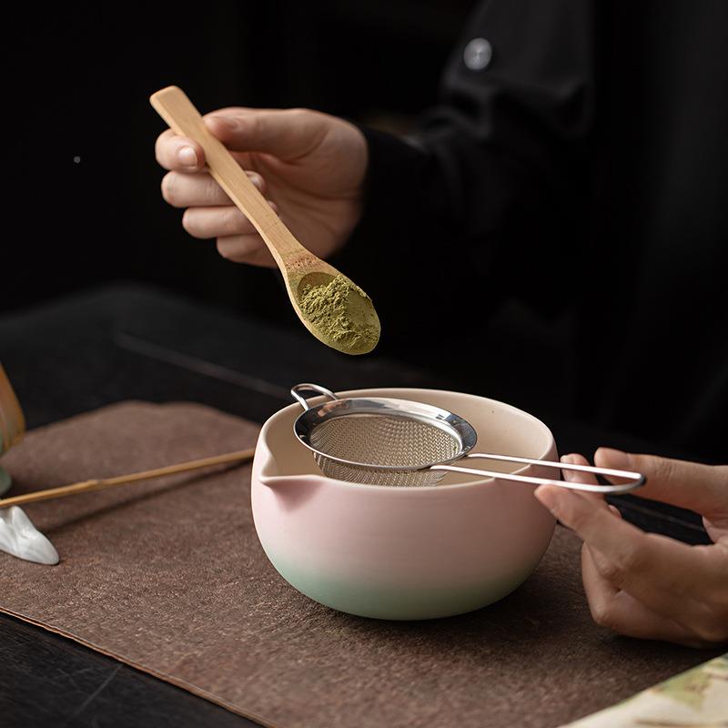 渐变粉绿抹抹茶八件套茶碗CYG25723打抹宋代点茶工具瓷茶筅百陶本
