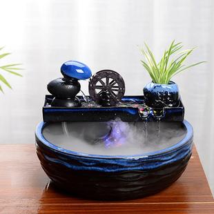 陶瓷流水喷泉摆件车轮室桌内景加观客厅办s-11公招水财鱼缸湿装饰