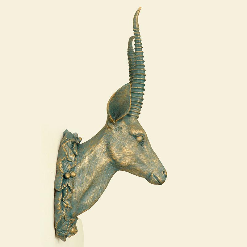 创意欧饰式复古仿真家挂居摆件动物头树脂工艺品壁酒墙RDA3A0面装