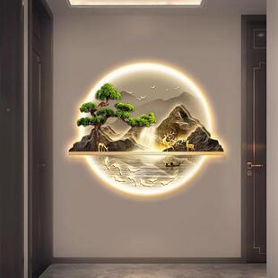 KX-05中新式玄关高端饰画LE发光装入户画D正对门挂画山水客厅壁画