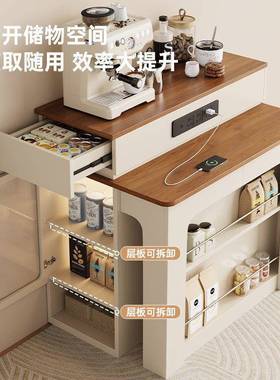 奶油叠风岛台餐桌一体折家厅用伸RAE缩小户型餐多功能法式饭桌