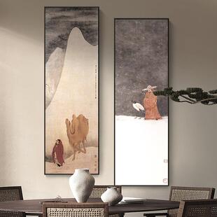 张大千勒马新中图式茶室装饰画竖版长条窄书勒马图房挂画国中风玄