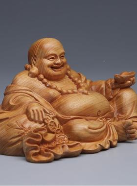 崖柏元8.12-12财宝弥勒木雕摆大肚佛文玩招工摆艺品件开业送件礼