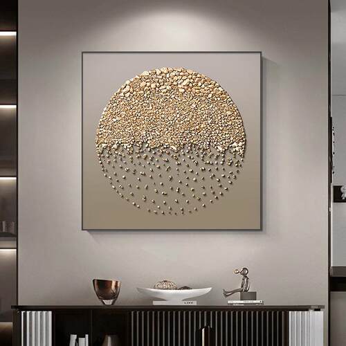 顺丰现代轻奢餐厅装饰画手工高档立体石子实物画简约方形入户玄关