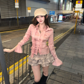 SiCii 收腰显瘦缎面上衣辣妹飘带条纹高智复古衬衫 粉红陷阱 美式