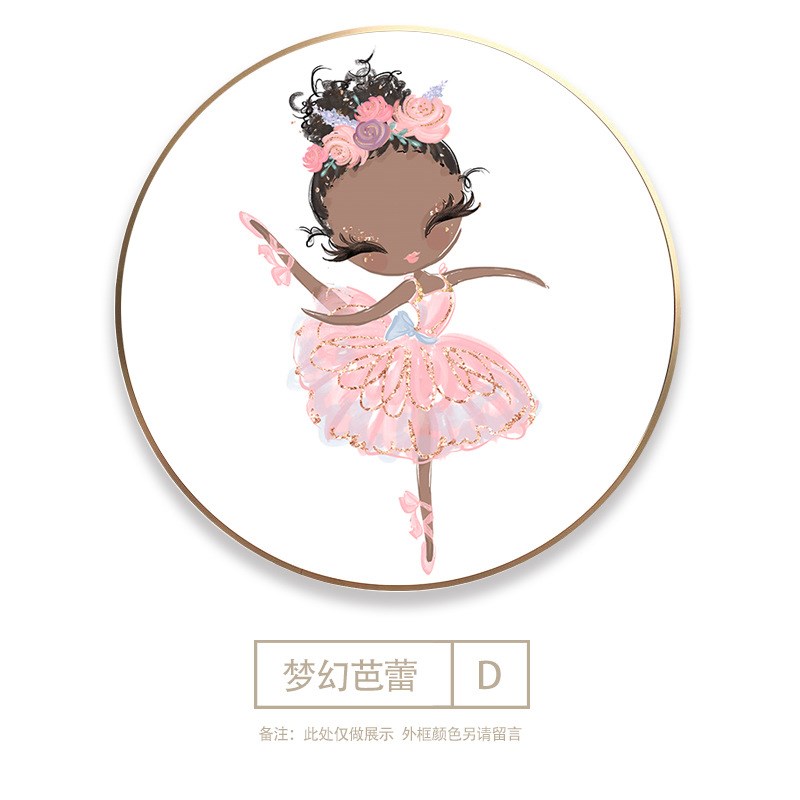 儿童房装饰画h卧室床头墙壁圆形网红粉色壁画卡通女孩公主房间挂图片