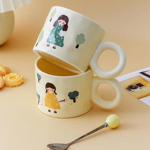 直销韩式 新款 卡通可爱高颜值陶瓷马克喝水杯女生家用早餐燕麦片公