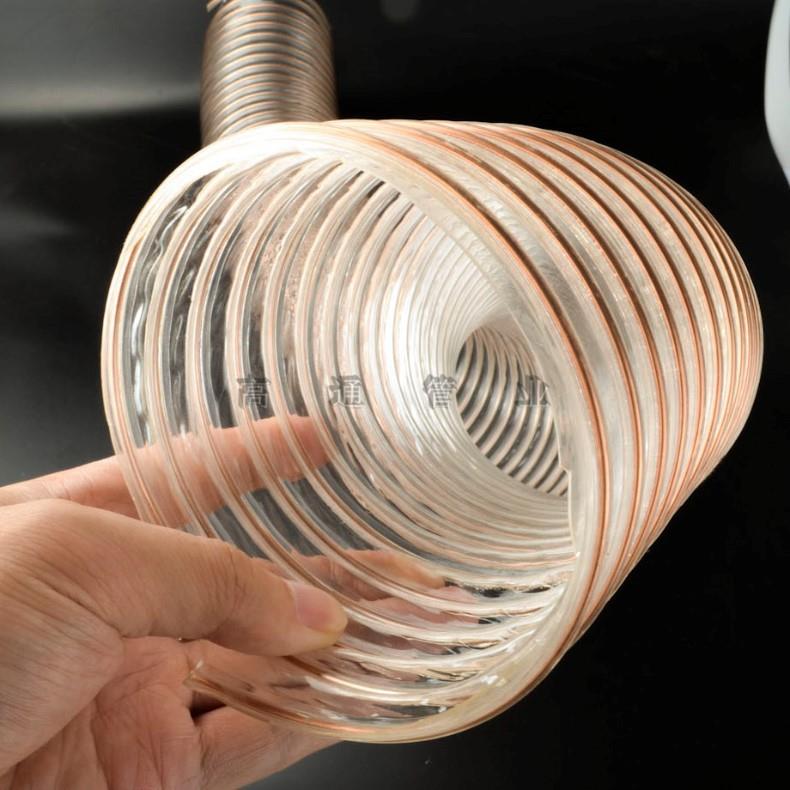直销新款PU聚氨酯镀铜钢丝波纹软管木工雕刻机吸尘软管工业吸尘透