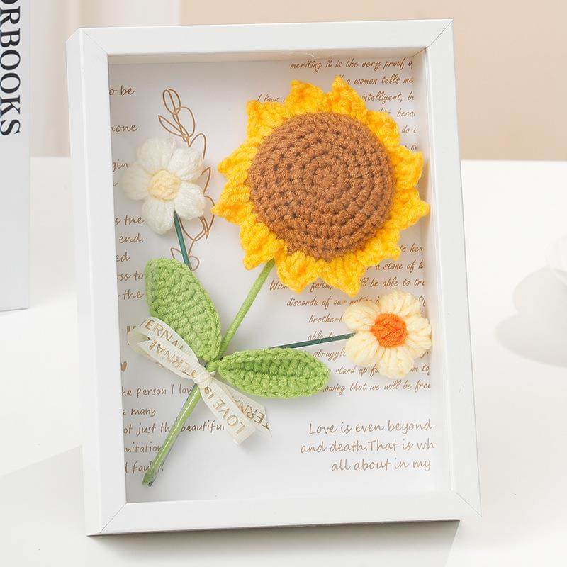 直销新款向日葵花束成品手工编织毛线仿真花相框桌面家居摆件节日,家居饰品,餐桌花艺,淘宝优惠券,粉丝福利购,淘宝优惠卷