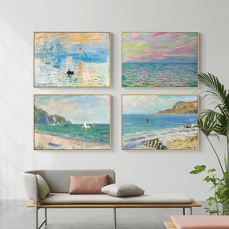 新款直销莫奈名画客厅装饰画沙发后面的玄关油画现代卧室饭厅墙画
