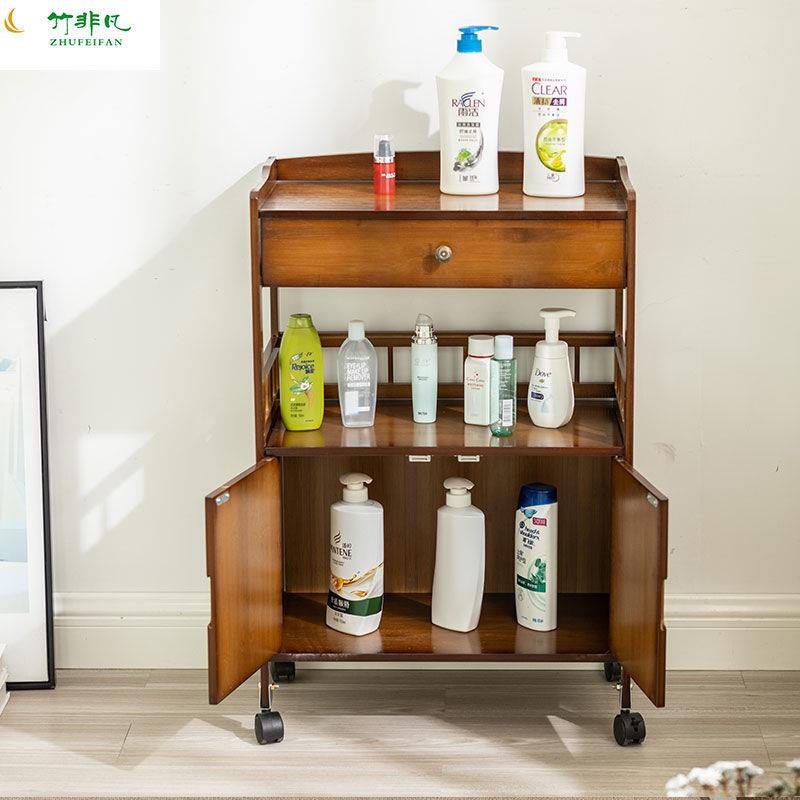 新款直销楠竹美发推车院美甲纹身仪器收纳工具车带轮可移动置物架