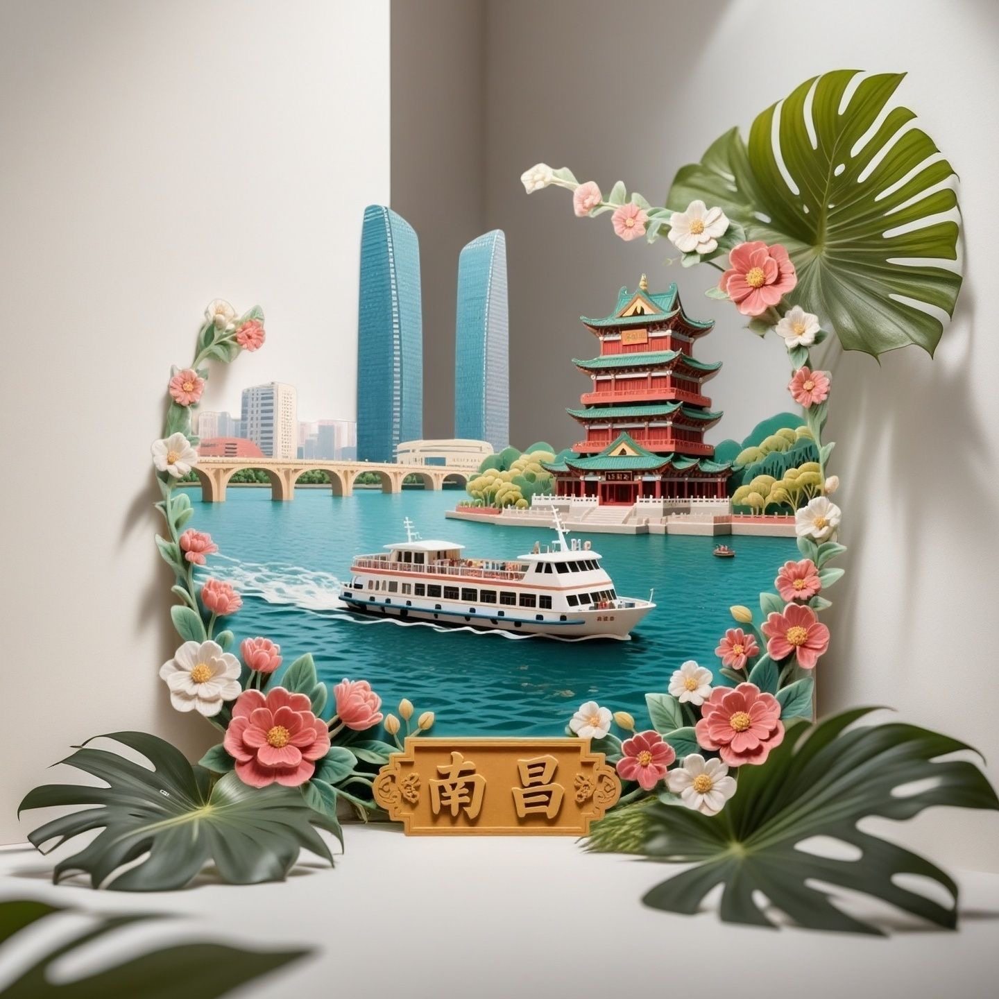 南昌滕王阁双子塔金属浮雕冰箱贴旅游景点纪念品文创伴手礼物装饰