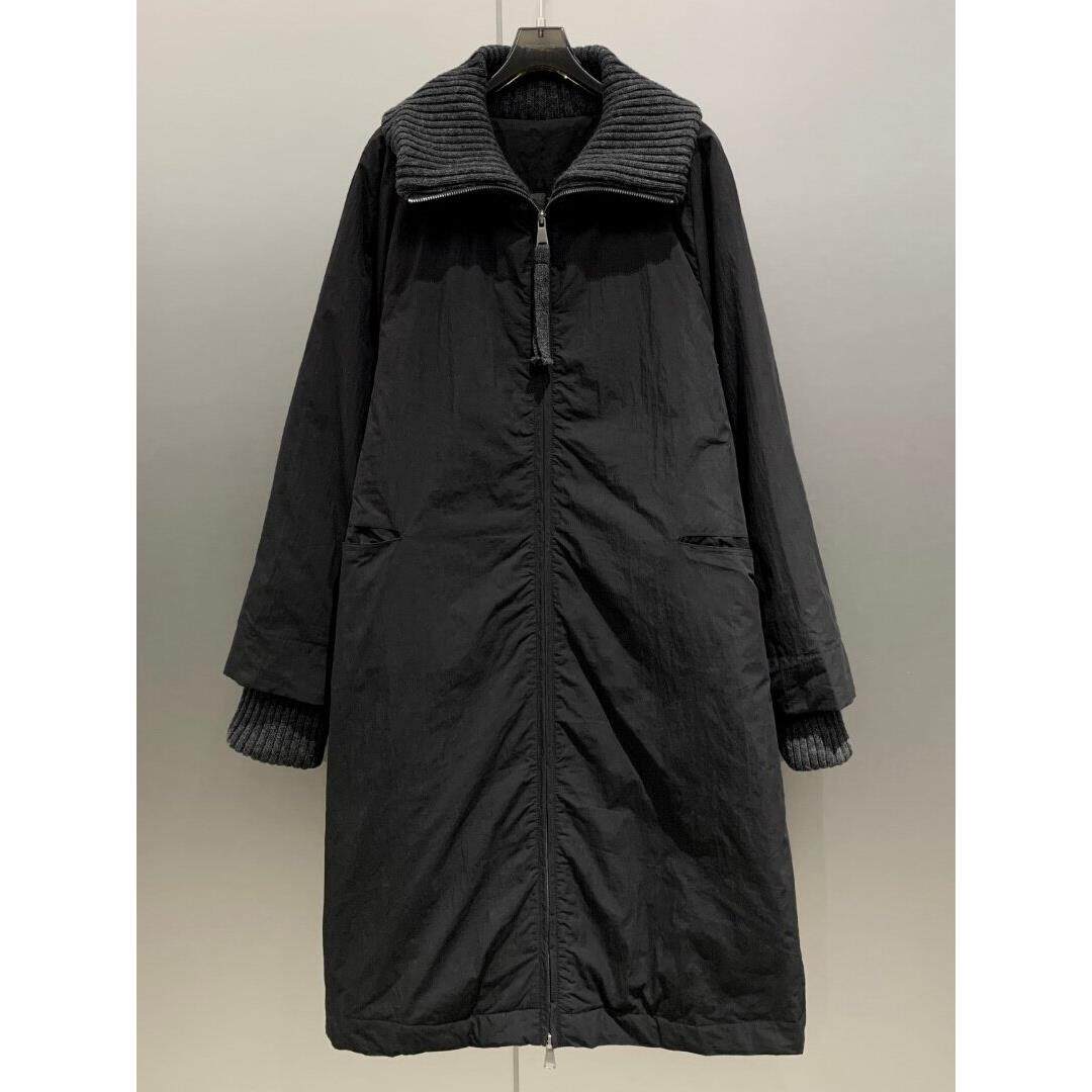 针织拼接高领长款防风保暖大衣棉服女 W7145