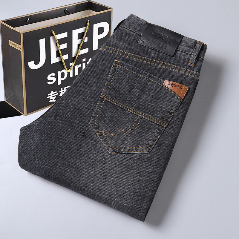 吉普秋冬季新款专柜复古牛仔裤男宽松直筒大码洗水弹力春秋款长裤