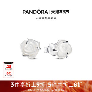 Pandora潘多拉奥莱雪映玫瑰耳钉花朵造型优雅气质小众礼物