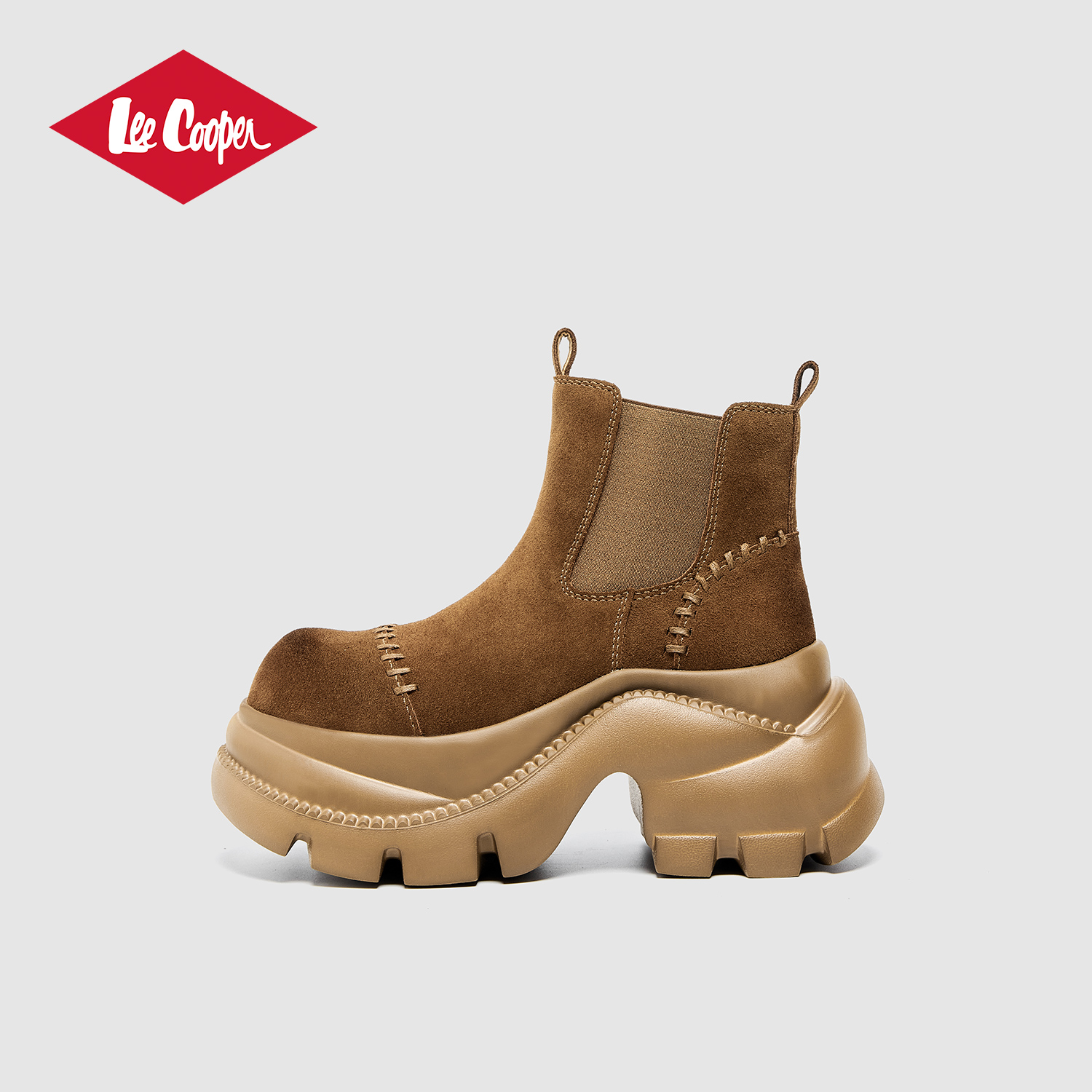 Lee Cooper切尔西靴女款2025新款秋季真皮绒面小个子增高烟筒短靴