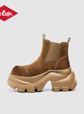 Lee Cooper切尔西靴女款2025新款秋季真皮绒面小个子增高烟筒短靴