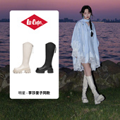 黑色真皮厚底骑士靴 Cooper长筒靴女2025新款 李莎旻子同款 Lee