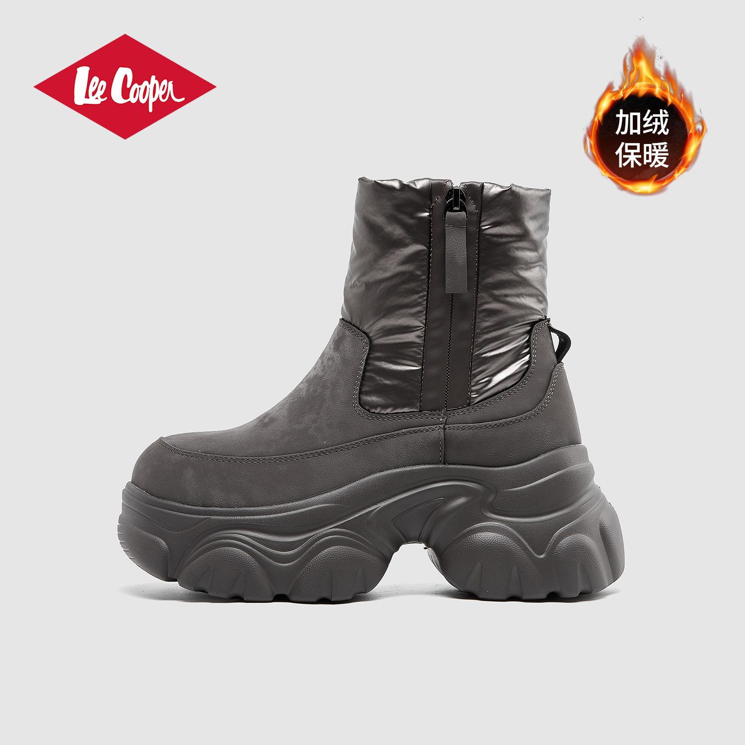 Lee Cooper2025马丁靴女款冬季新款加绒鞋子白色加厚短靴增高棉鞋