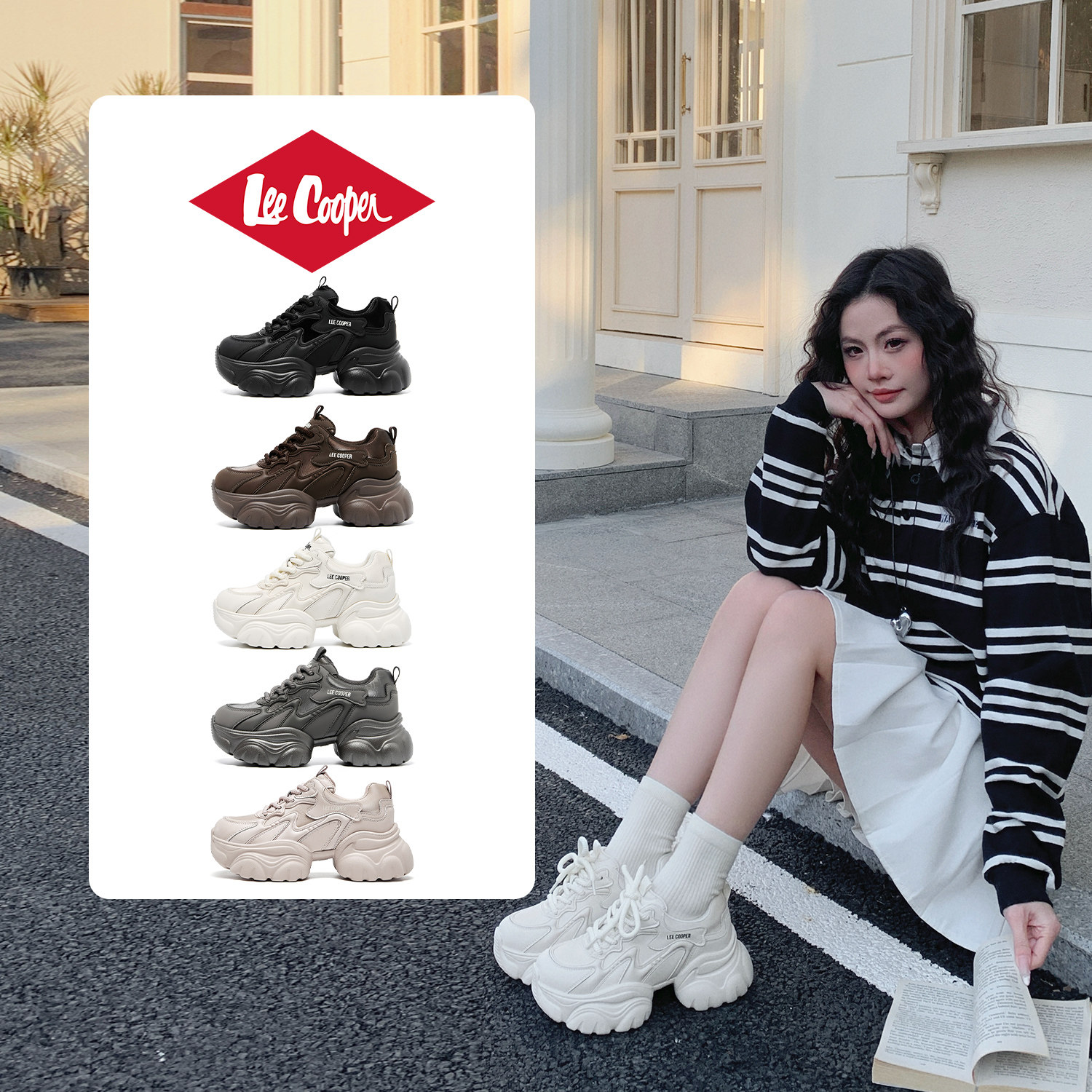 【孟子义同款系列】lee cooper厚底增高老爹鞋女新款运动休闲鞋子
