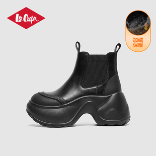 Lee 烟筒加绒保暖靴增高女靴 Cooper厚底切尔西短靴女2025秋冬新款