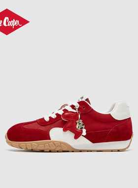 Lee Cooper德训鞋女平底2026春季女鞋红色巨好看老爹阿甘运动鞋