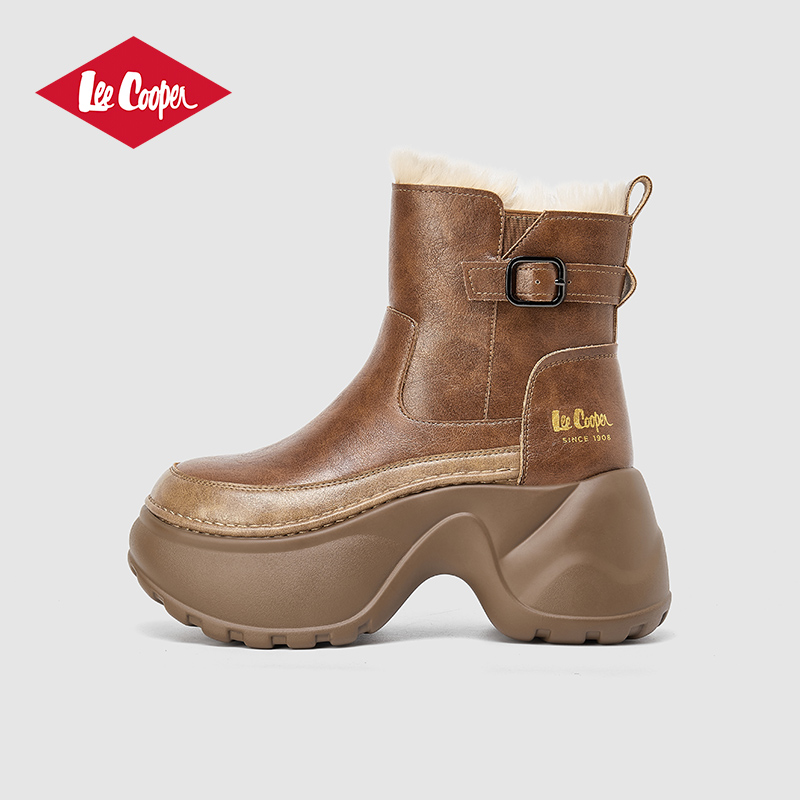Lee Cooper加绒切尔西靴冬季新款厚底增高休闲雪地靴百搭棉鞋女靴