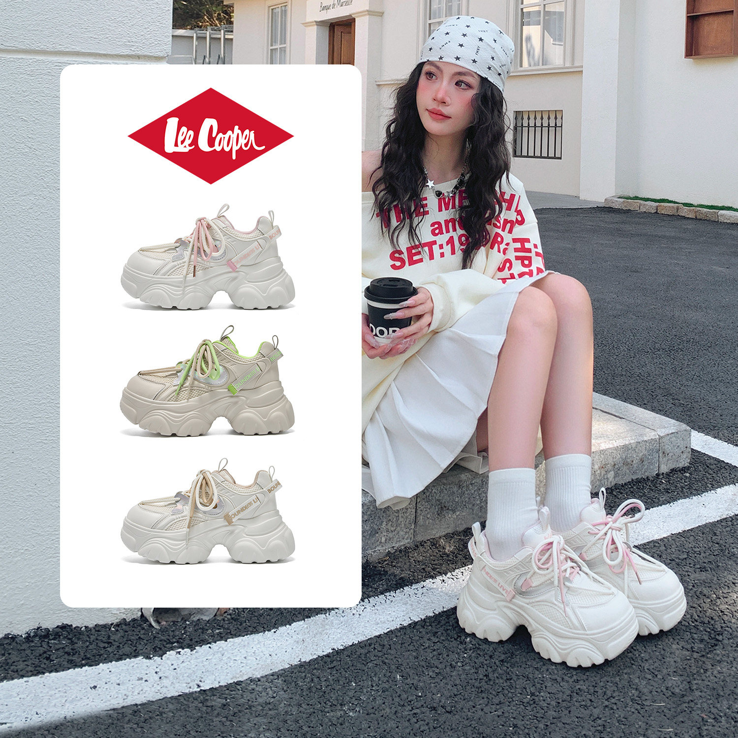 Lee Cooper2026春季厚底老爹鞋女时尚增高女鞋透气轻便运动休闲鞋,女鞋,老爹鞋,淘宝优惠券,粉丝福利购,淘宝优惠卷