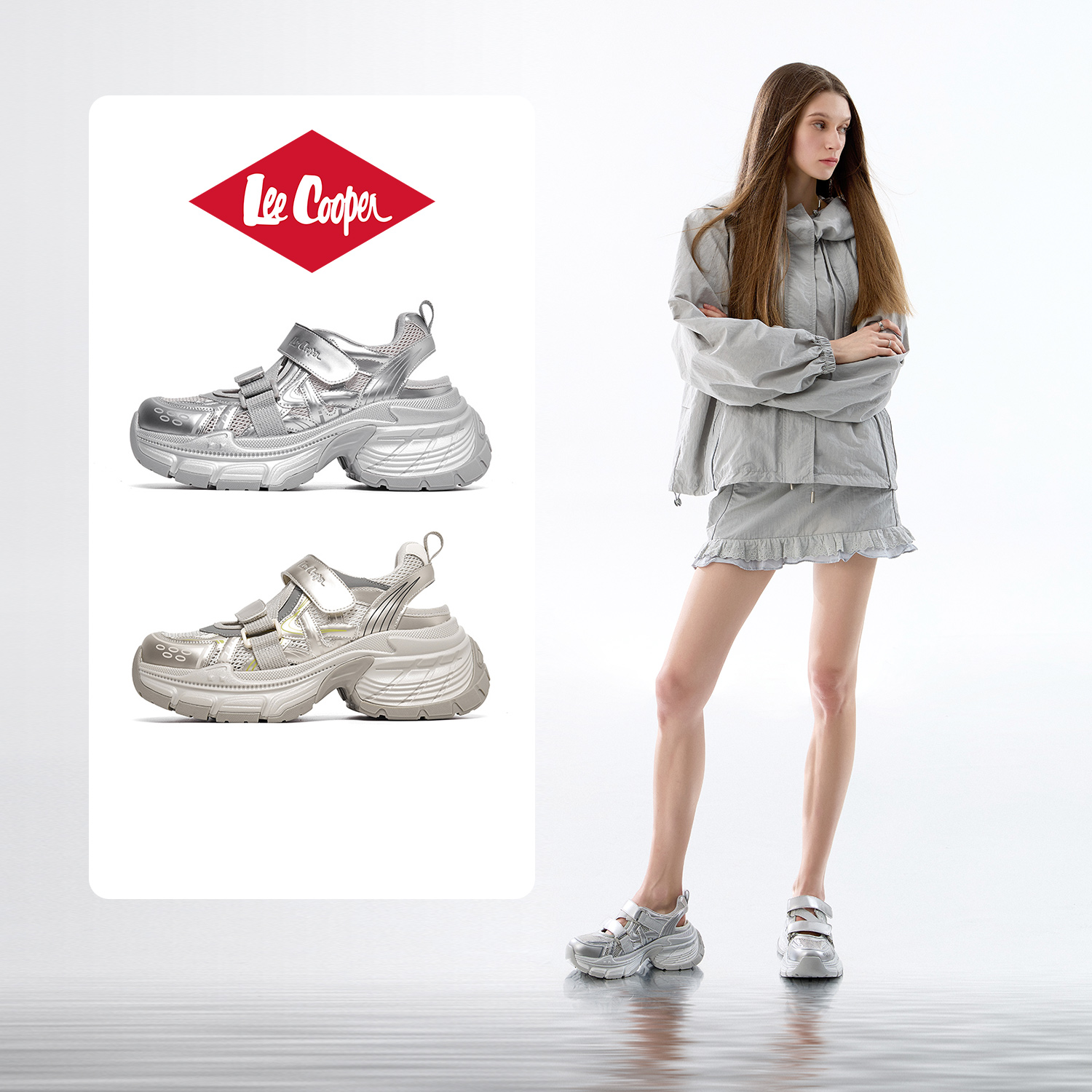 LeeCooper老爹鞋女2025秋冬新款网面透气镂空玛丽珍鞋轻便休闲鞋