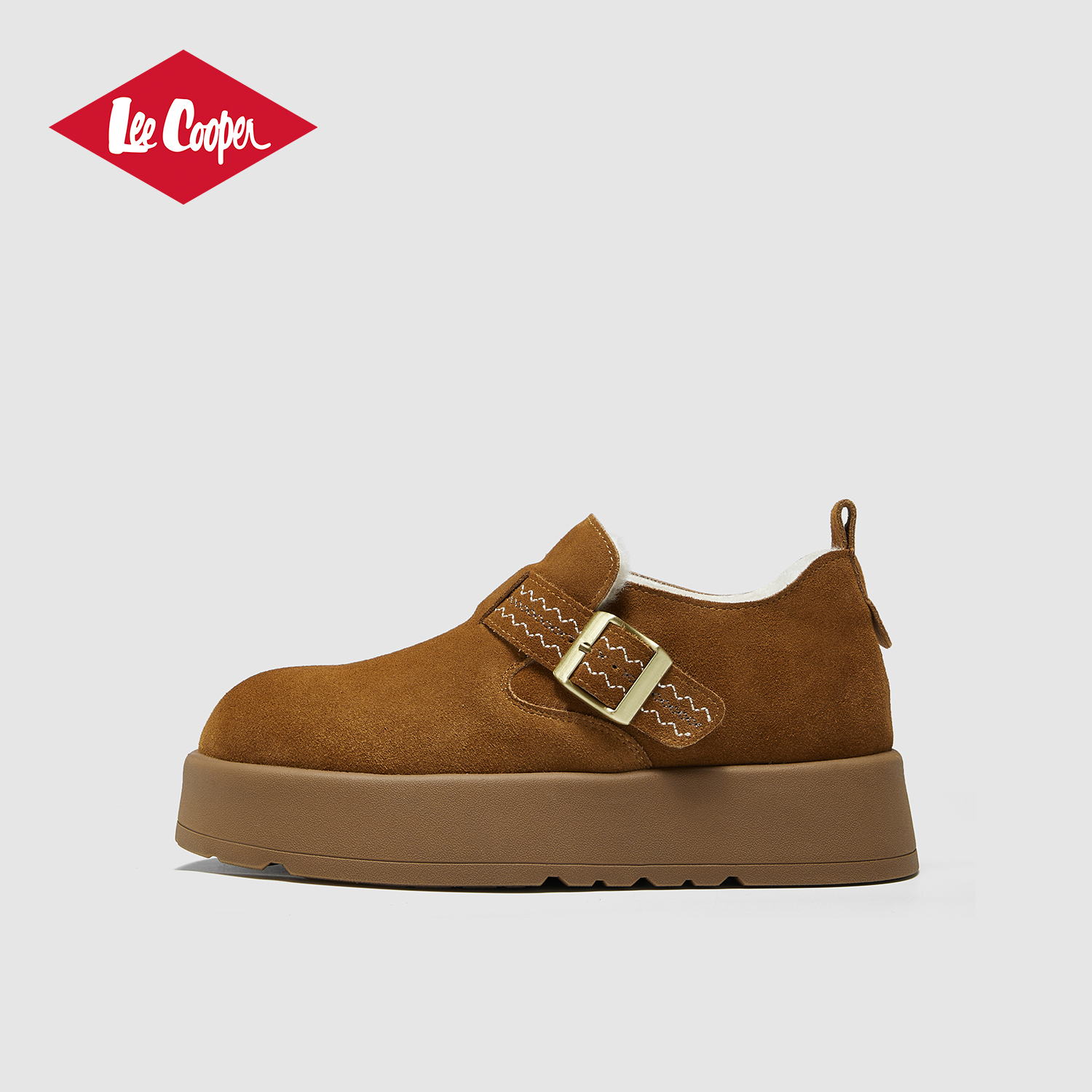 Lee Cooper厚底勃肯鞋女款2025新款冬季真皮绒面加绒保暖休闲女鞋