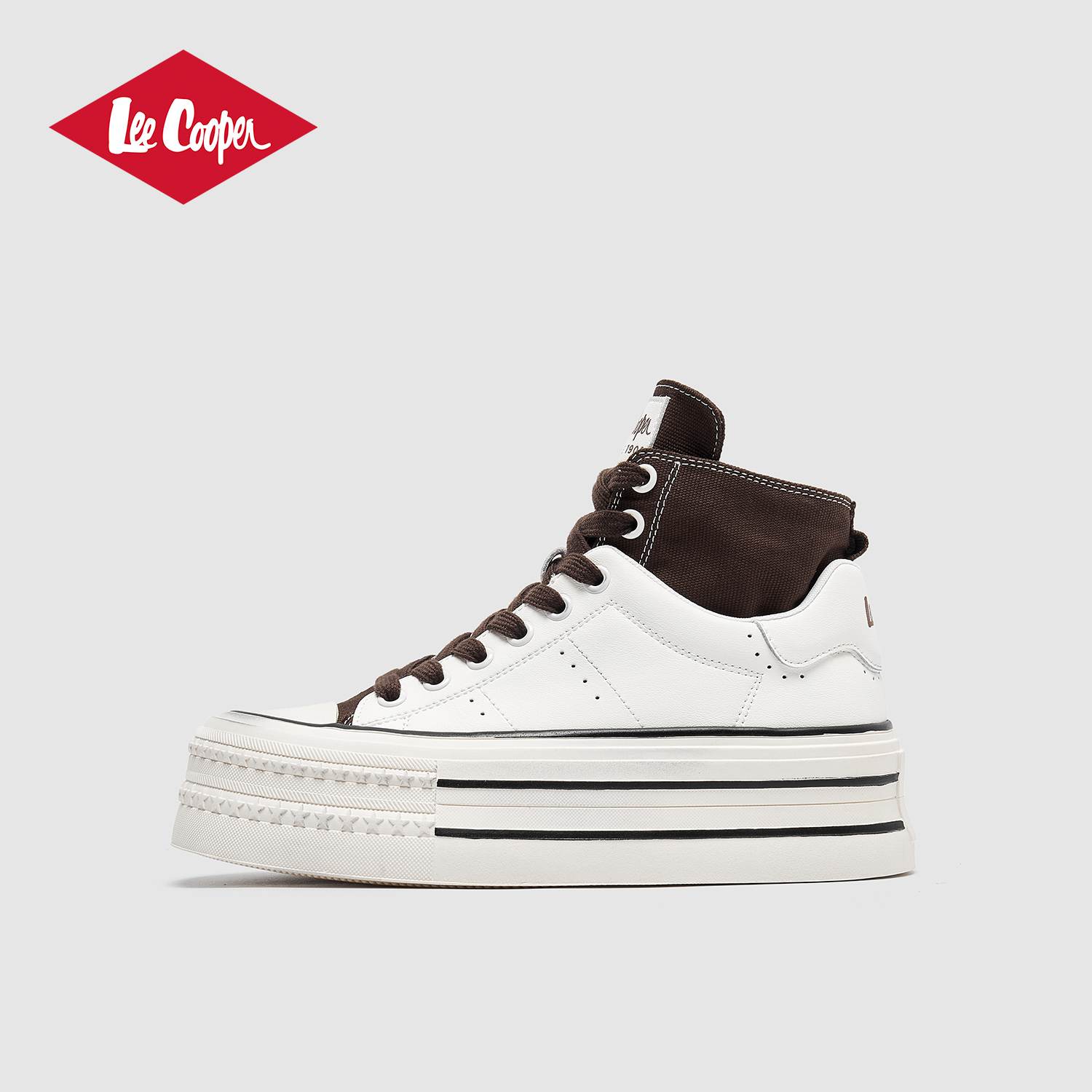 Lee Cooper女鞋子2025年秋季新款高帮鞋厚底小众时尚帆布拼接鞋
