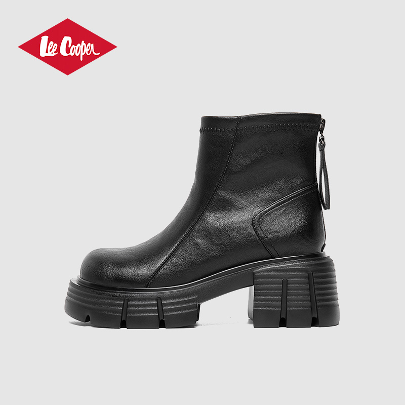Lee Cooper厚底马丁靴女秋冬新款高跟时尚百搭女靴复古增高短靴女